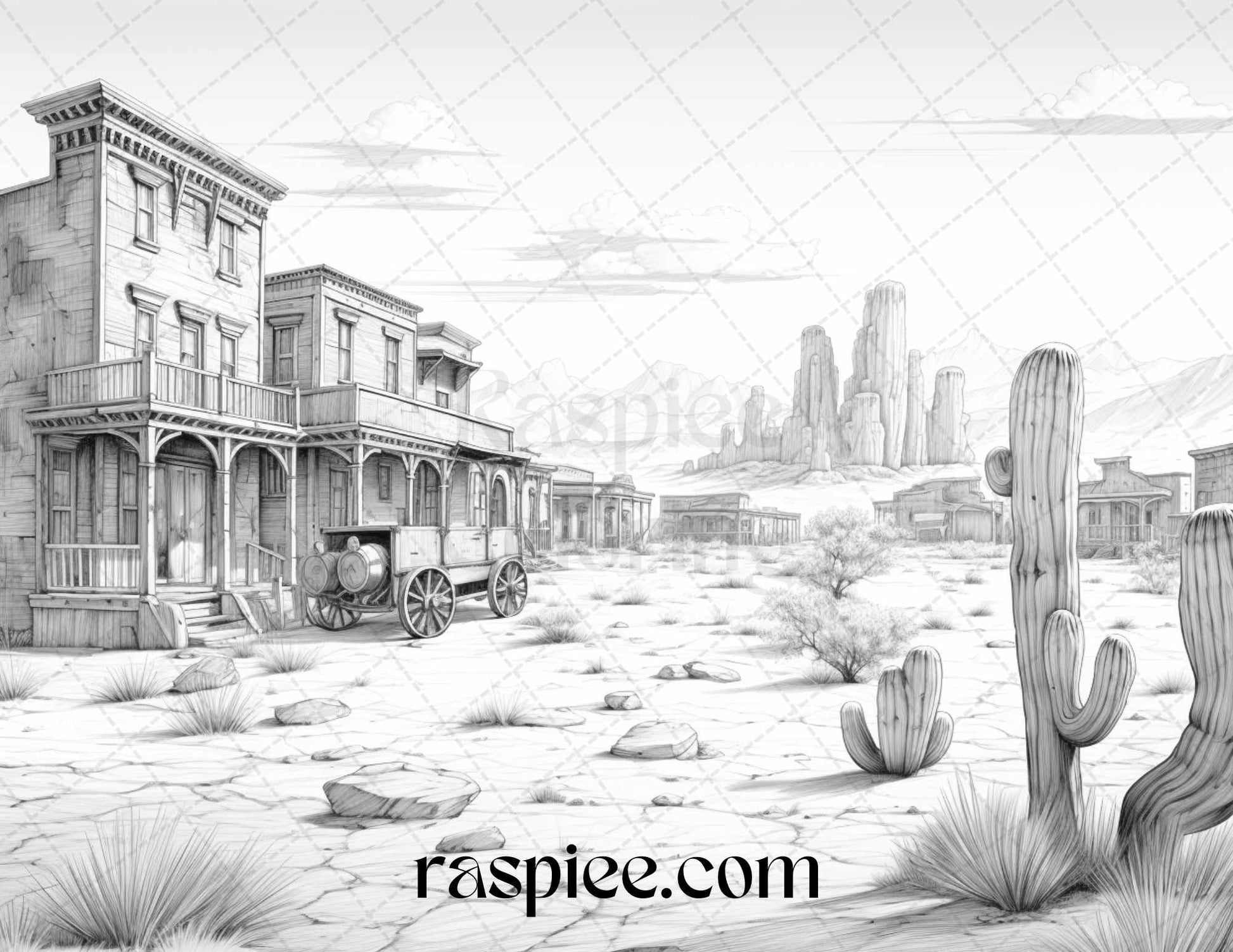 Wild west towns grayscale coloring pages printable for adults pdf â coloring