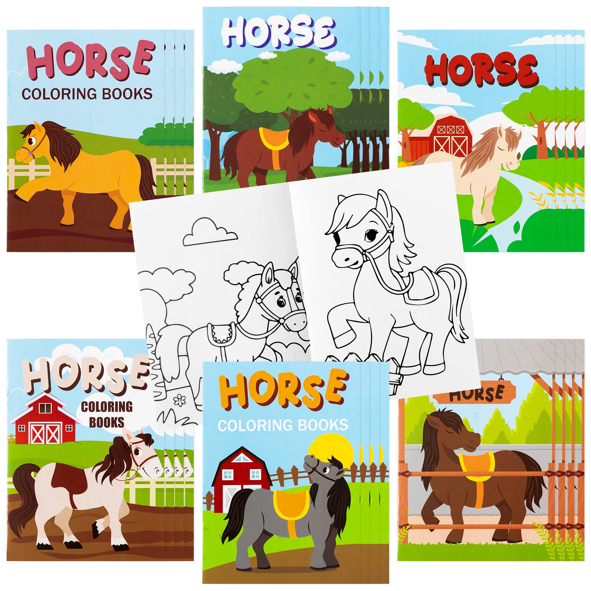 Japbor pcs horse party coloring books for kids farmhouse pony color pages drawing booklet bulk cartoon western horses diy art painting craft games party favors carnival goodie bags fillers toys