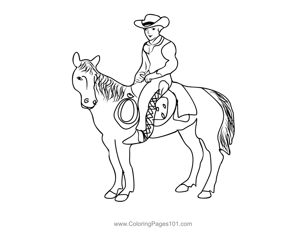 Cowboy on horse coloring page for kids