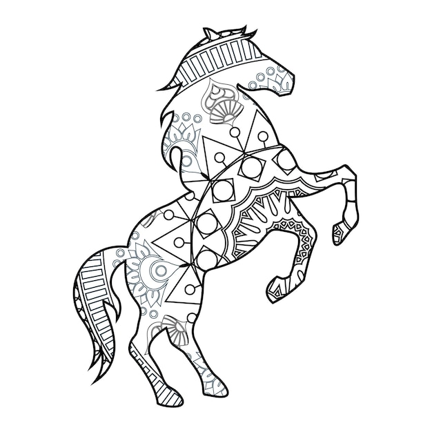 Premium vector mandala horse coloring page for kids