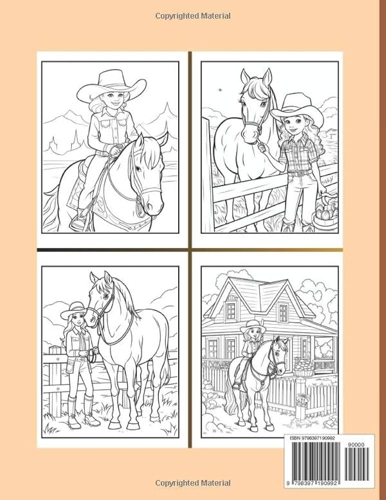 A cowgirl with her horse coloring book for teens western scenes unique illustrations of cowgirls and their horses karriette west books