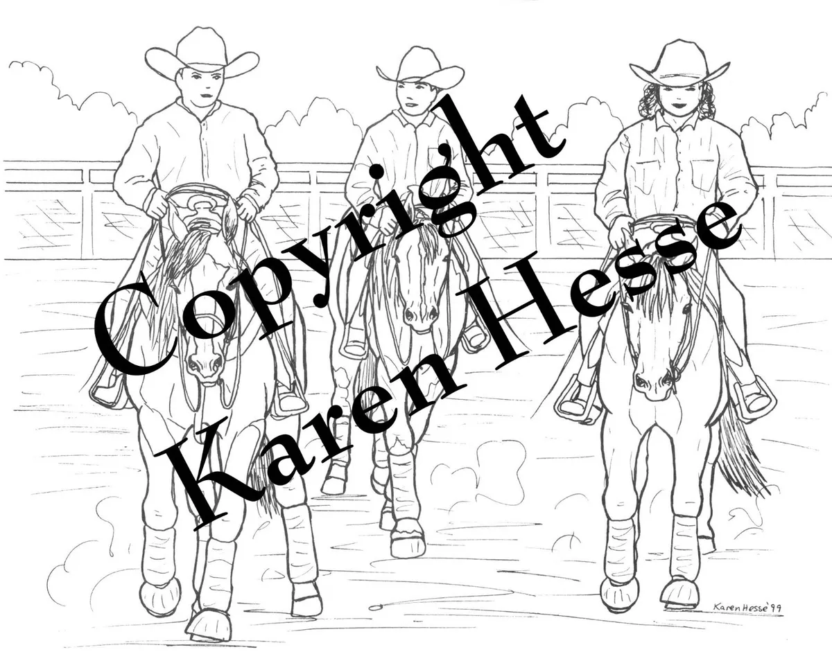 Rodeo western riding events horse coloring book barrel racing roping bull