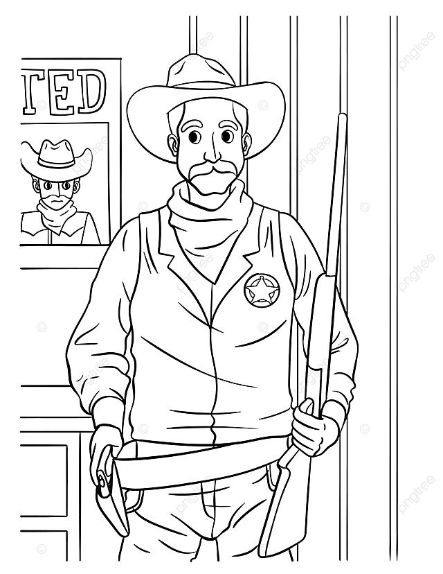 Cowboy sheriff coloring page for kids colouring page kids colouring book vector colouring page kids colouring book png and vector with transparent background for free download