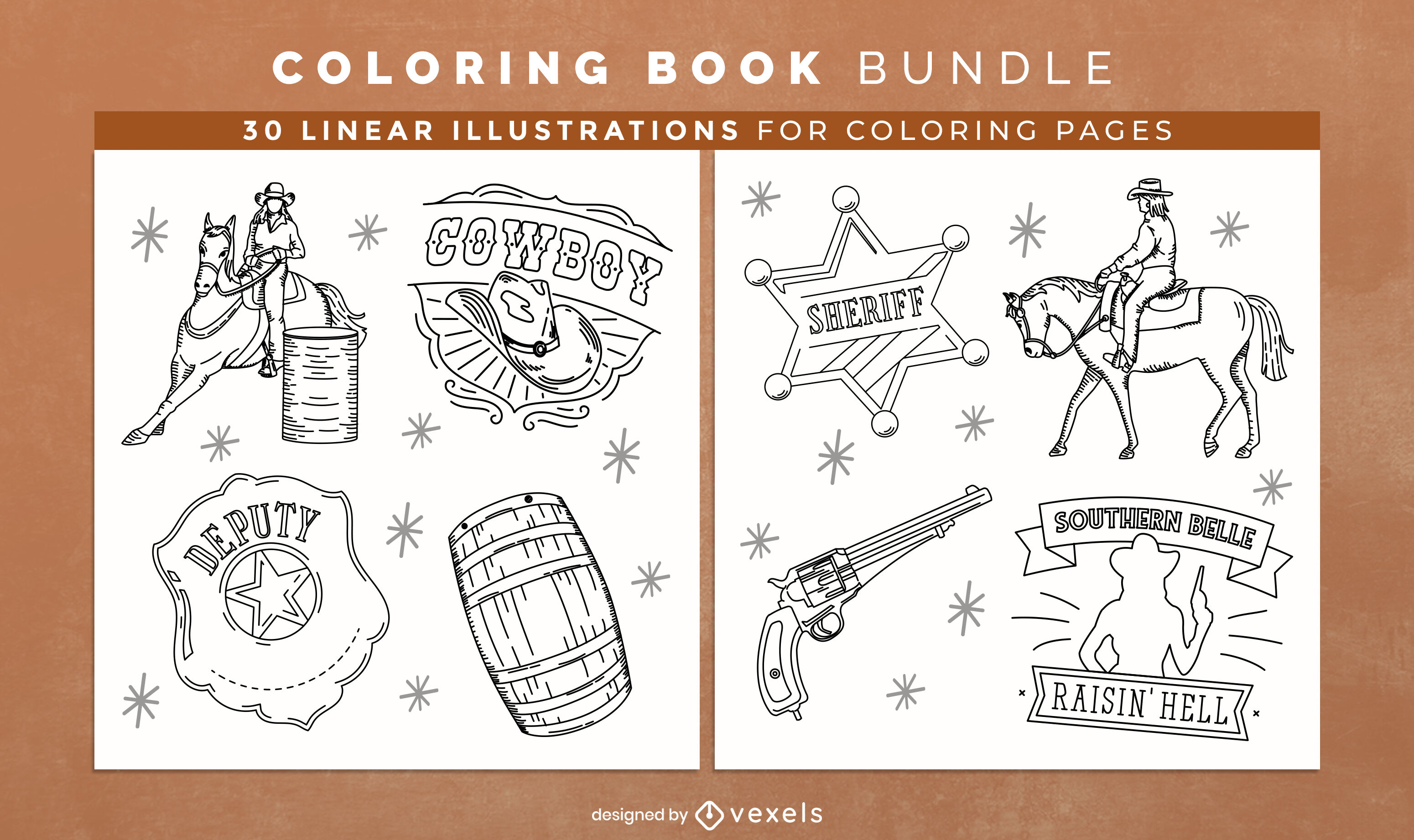 Cowboy elements coloring book pages design vector download