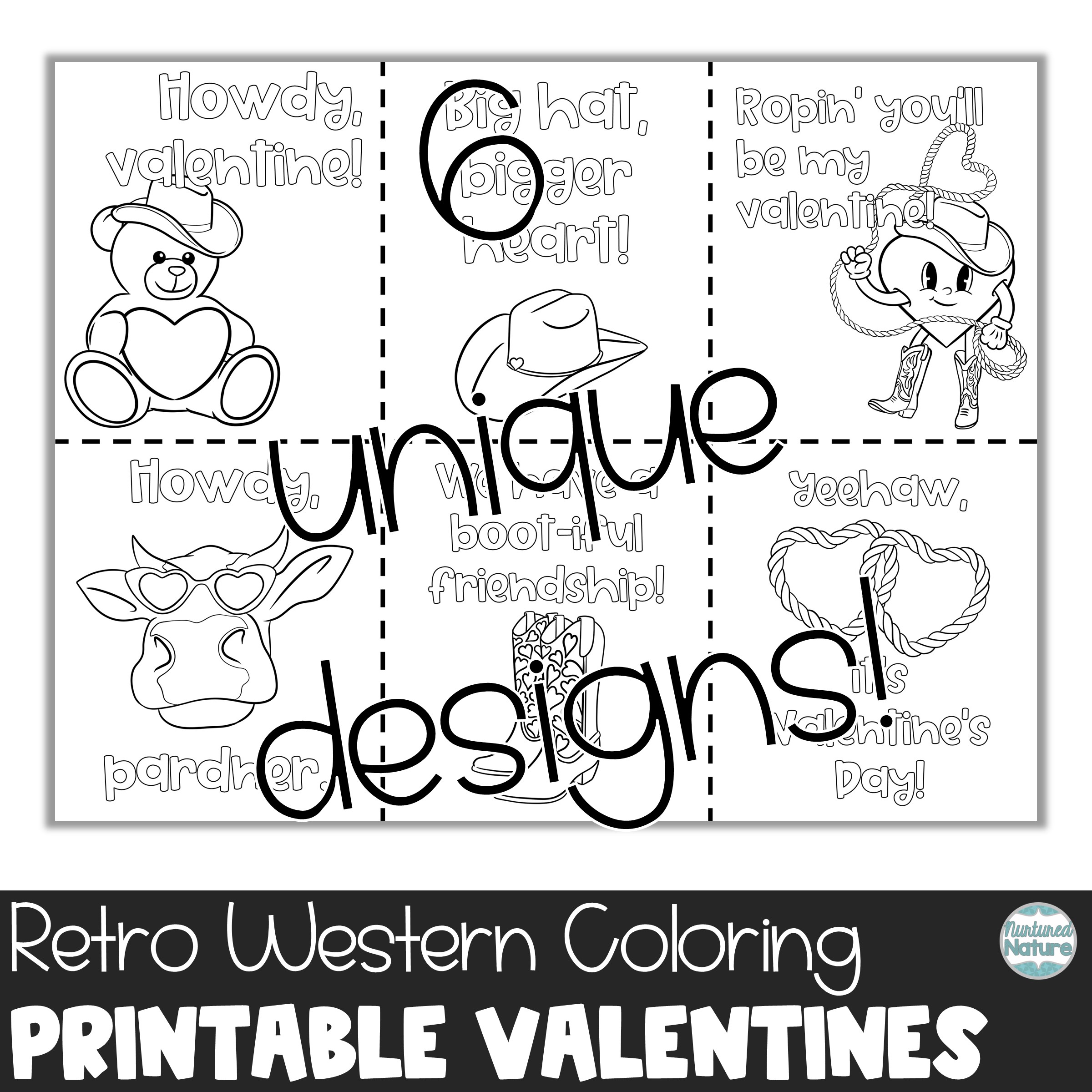 Retro western printable coloring sheet valentines for students made by teachers