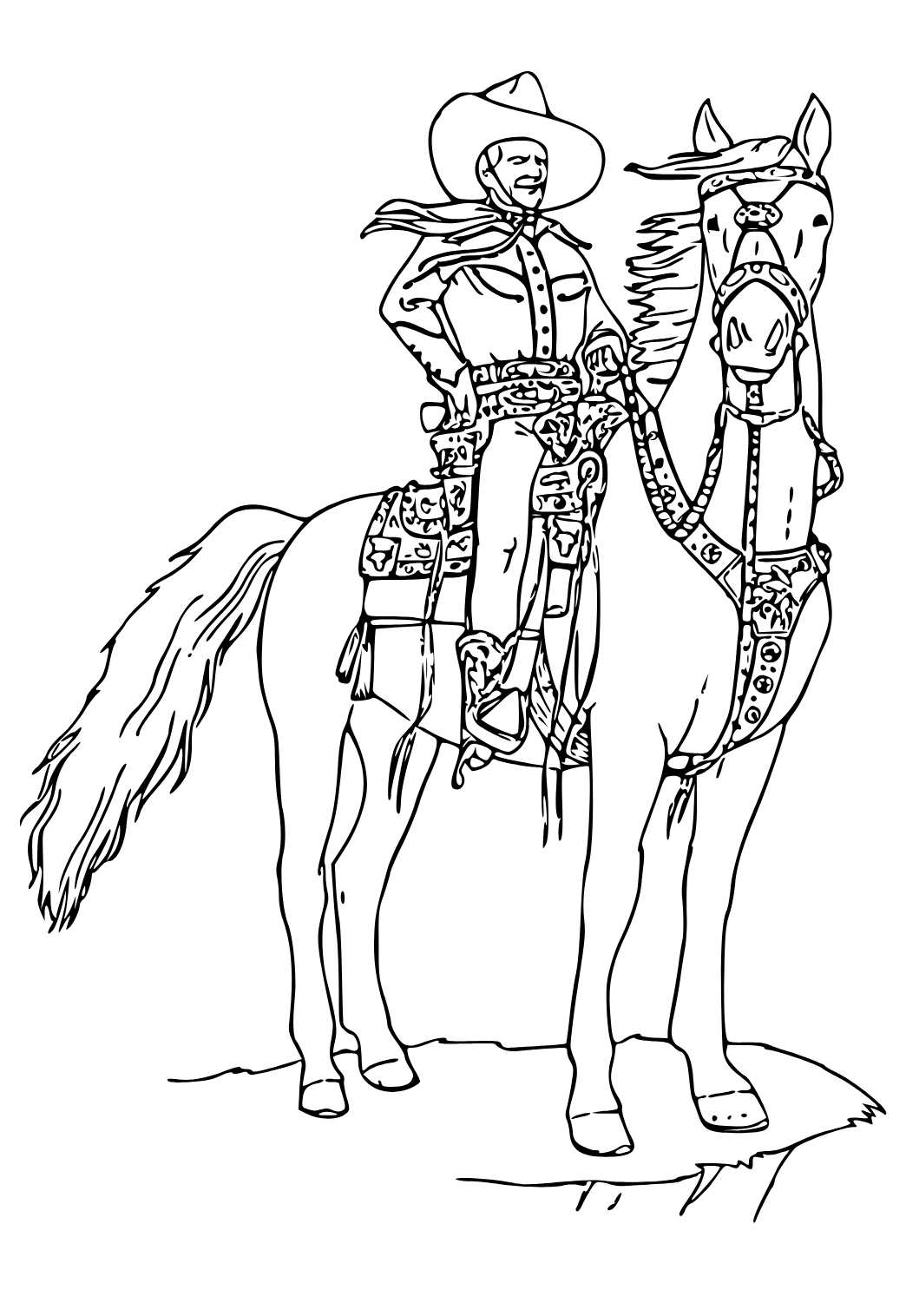 Free printable cowboy rider coloring page for adults and kids