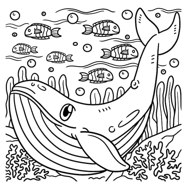 Premium vector blue whale coloring page for kids