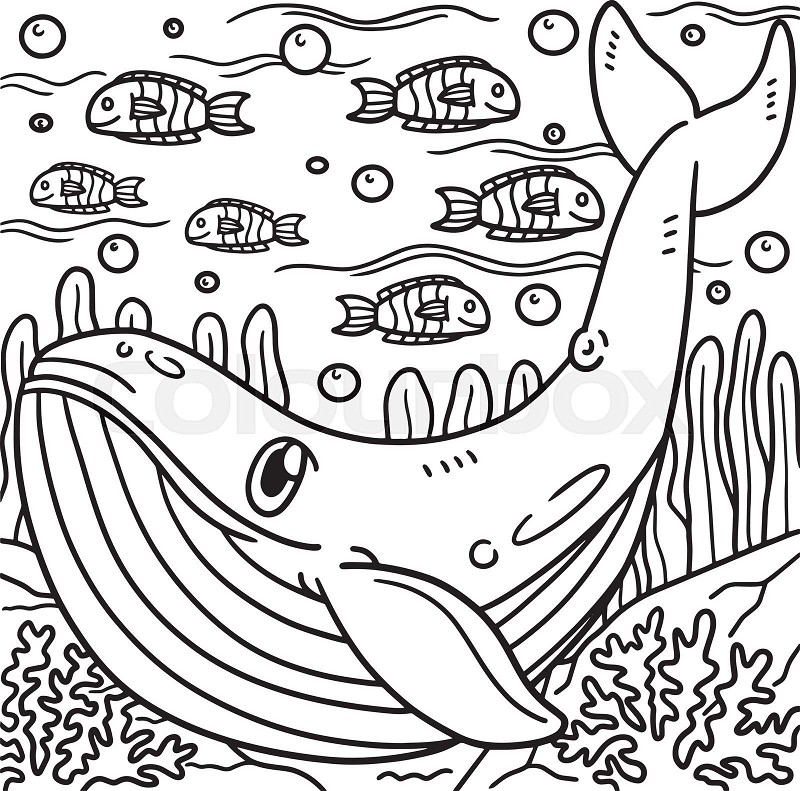 Blue whale coloring page for kids stock vector