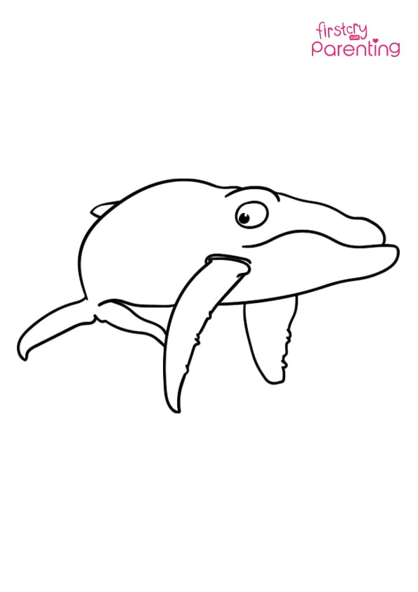 Cartoon blue whale coloring page for kids