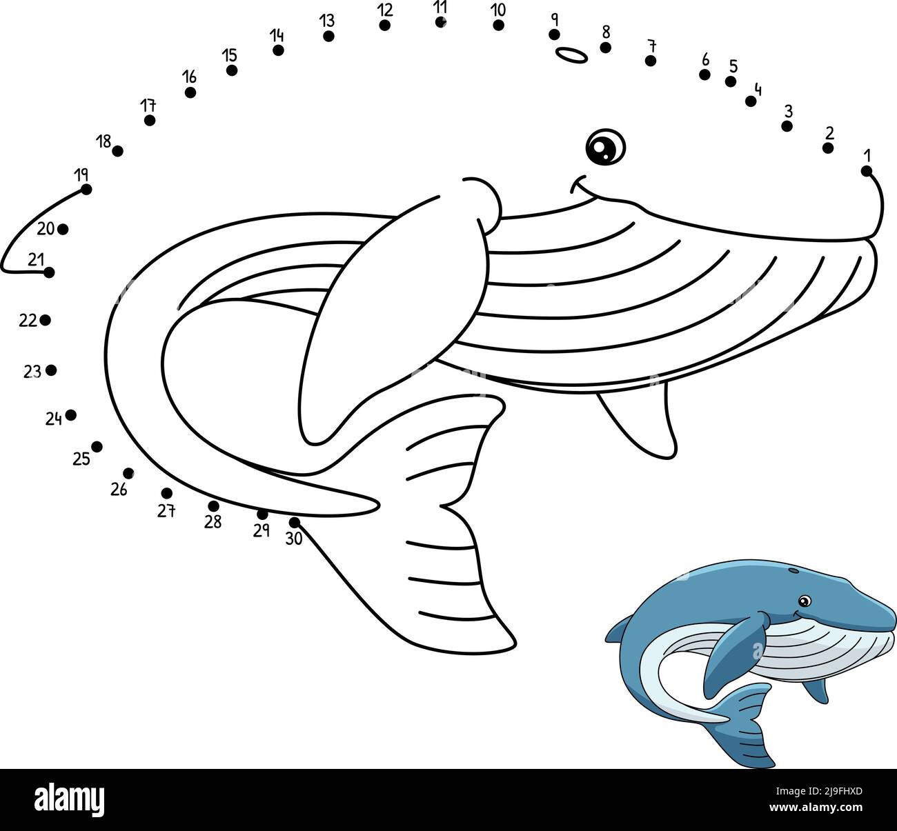 Dot to dot blue whale coloring page for kids stock vector image art