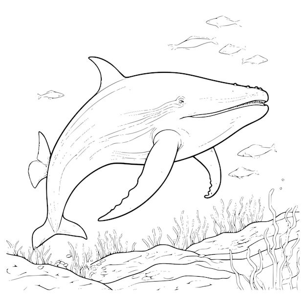 Premium vector blue whale coloring pages drawing for kids