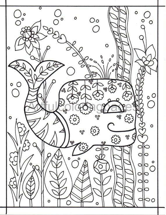 Adult coloring page whale coloring page ocean coloring page easy coloring page instant download