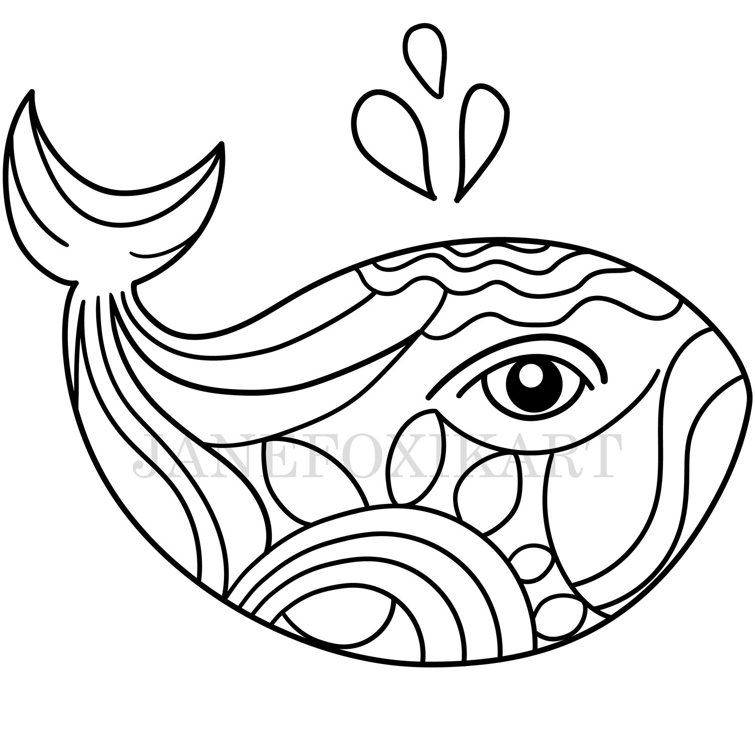 Coloring page doodle whale drawing for kids by janefoxikart