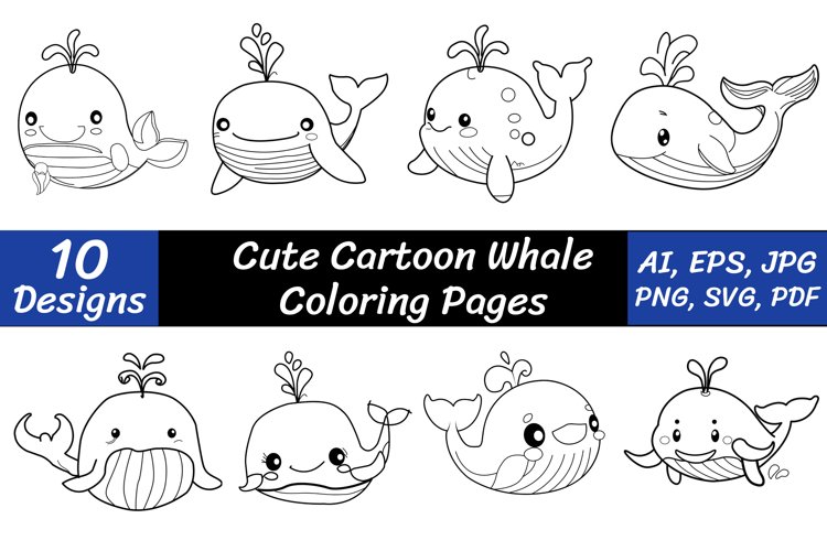 Cute cartoon whales coloring pages whales outline vector