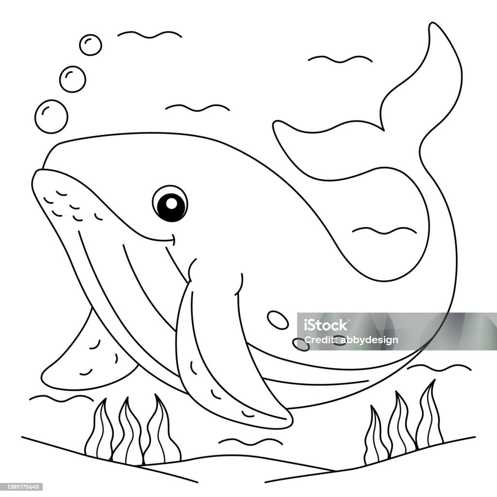 Humpback whale coloring page for kids stock illustration