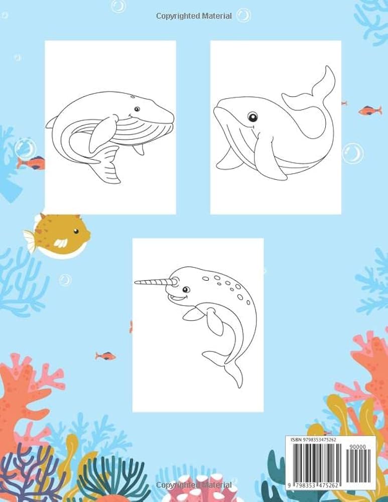 Whale coloring book for kids amazing whale coloring book for kids with unique illustration natural whale coloring book to draw and color cute whales with easy techniques and fun way