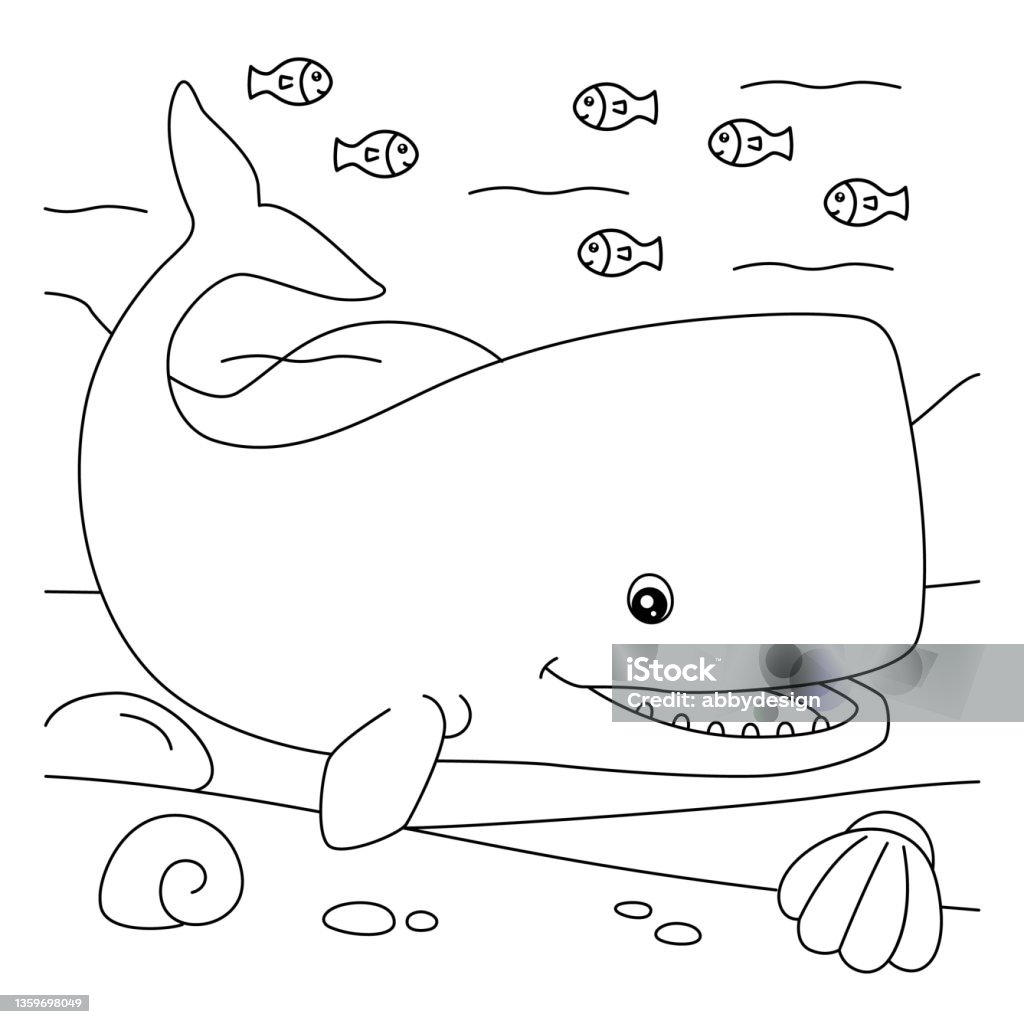 Sperm whale coloring page for kids stock illustration