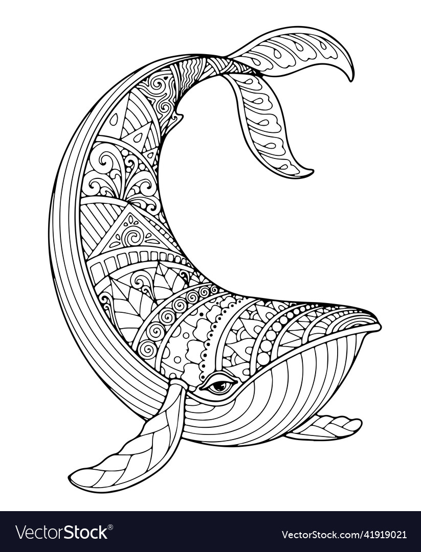 Whale coloring page printable book royalty free vector image