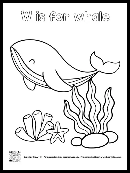 Letter w is for whale coloring pages â dotted font â the art kit