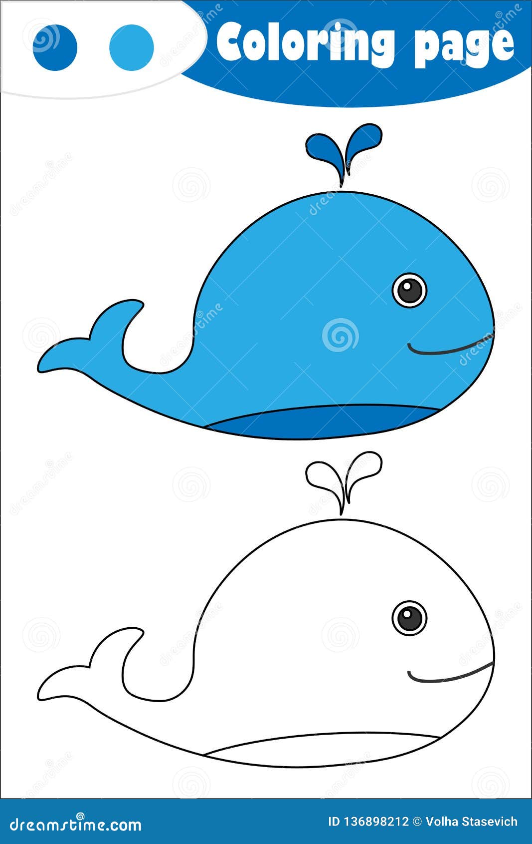 Whale in cartoon style coloring page education paper game for the development of children kids preschool activity printable stock illustration