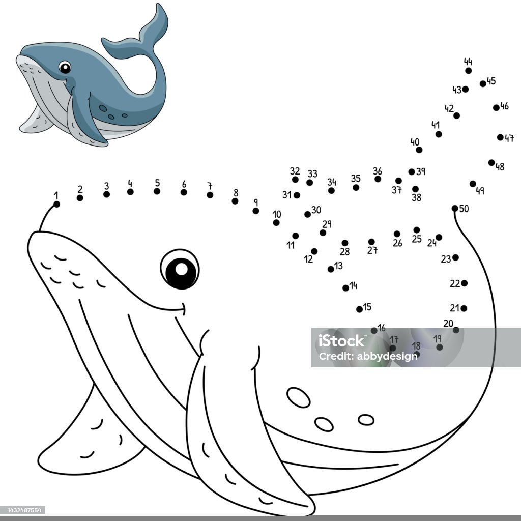 Dot to dot humpback whale coloring page for kids stock illustration