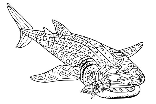 Antistress whale shark coloring book vector