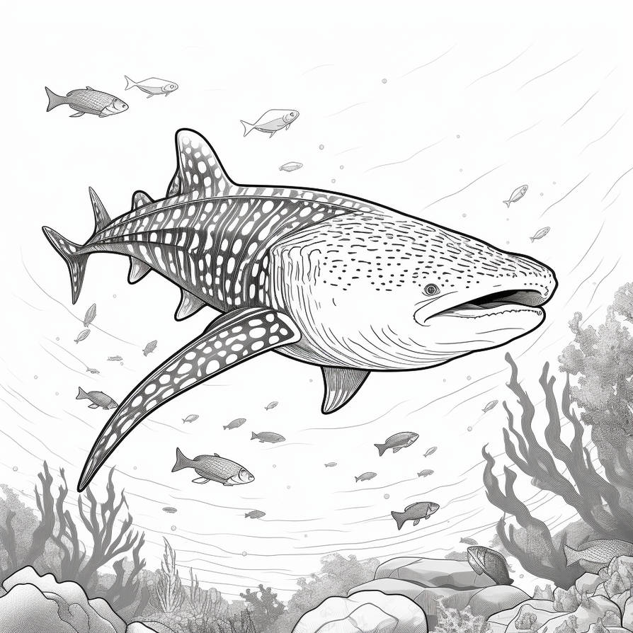 Whale shark coloring page midjourney by fbombheart on