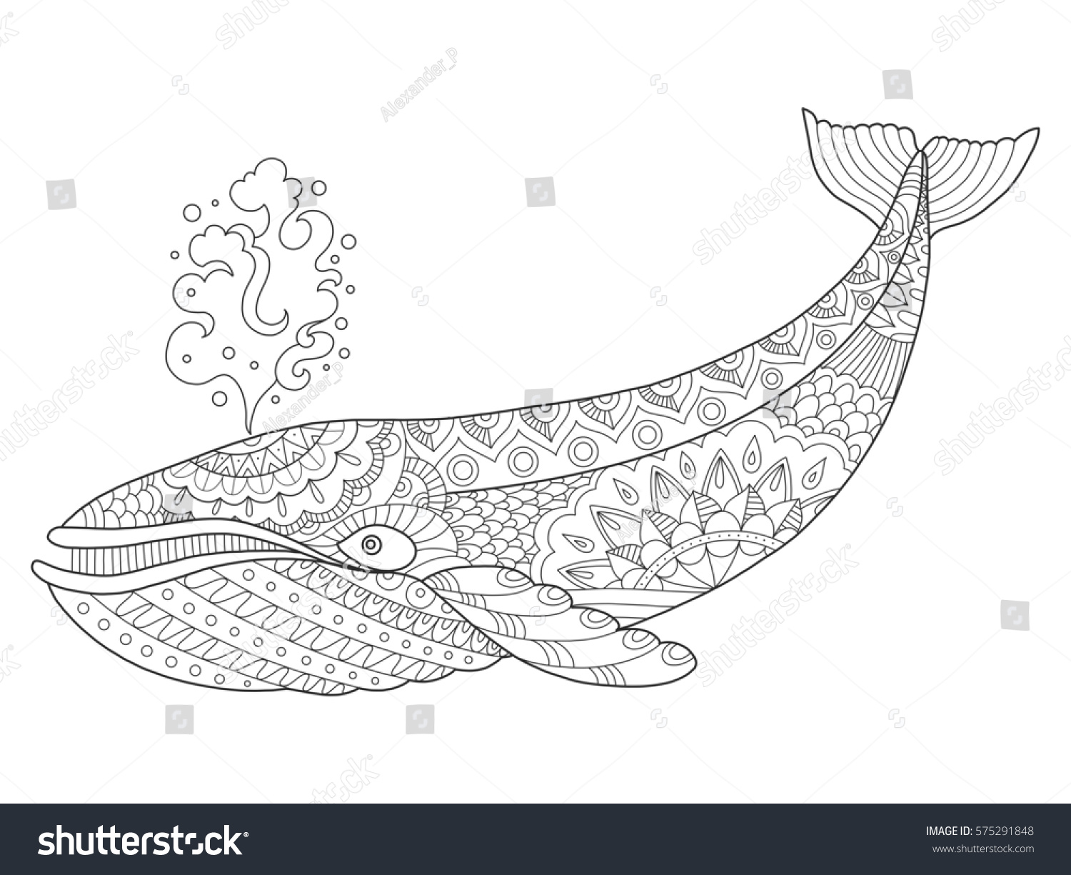 Whale coloring book raster illustration antistress stock illustration