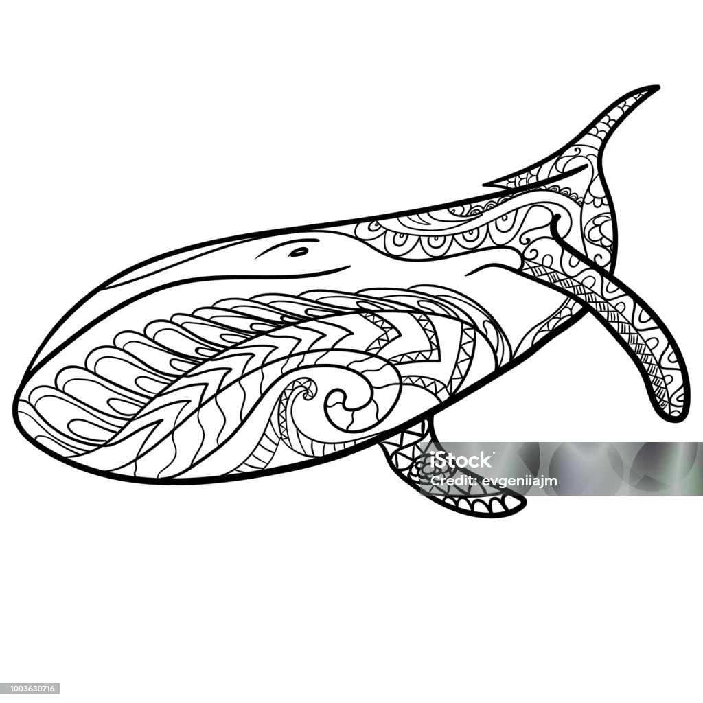 Whale pattern coloring book coloring page vector stock illustration