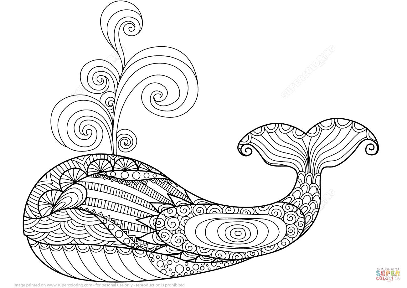 Whale zentangle coloring page free printable coloring pages