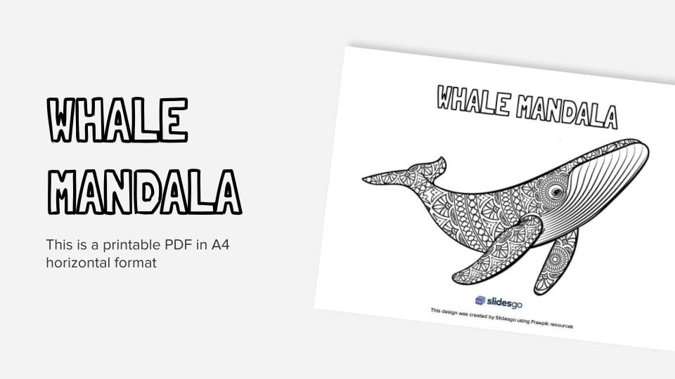 Whale mandala printable coloring worksheet
