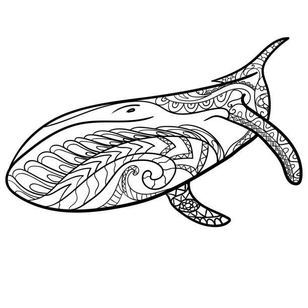 Whale pattern coloring book coloring page vector stock illustration