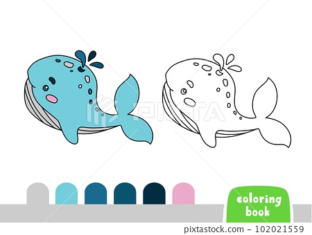 Cute whale coloring book for kids page for