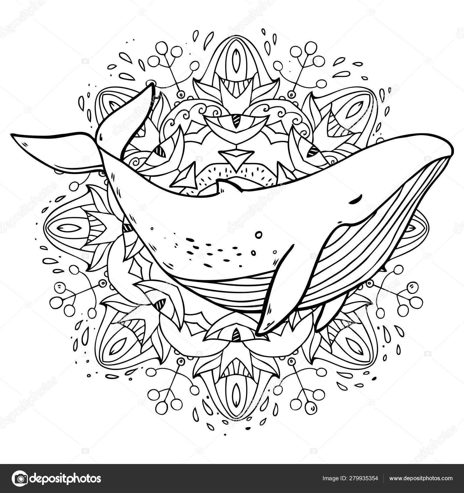 Whale abstract background pattern coloring book stock vector by lunter