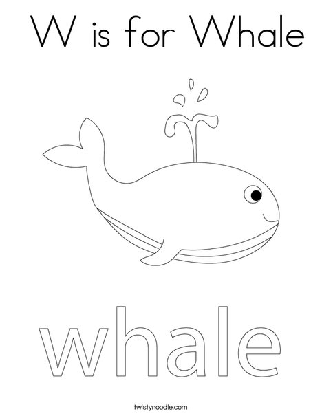 W is for whale coloring page