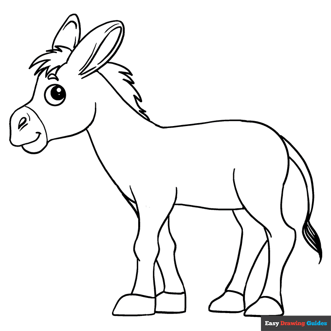 Donkey coloring page easy drawing guides