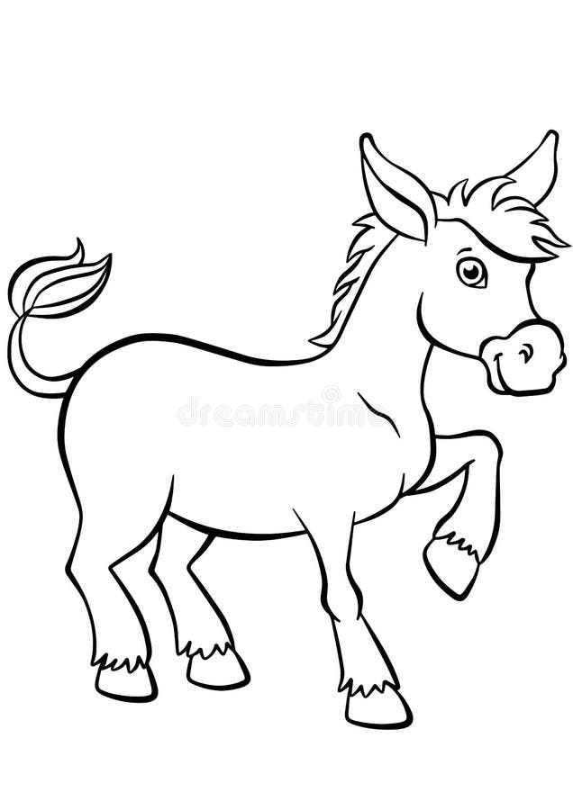 Coloring pages animals little cute donkey stock vector