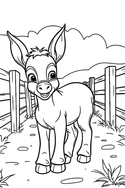 Premium vector baby donkey coloring page