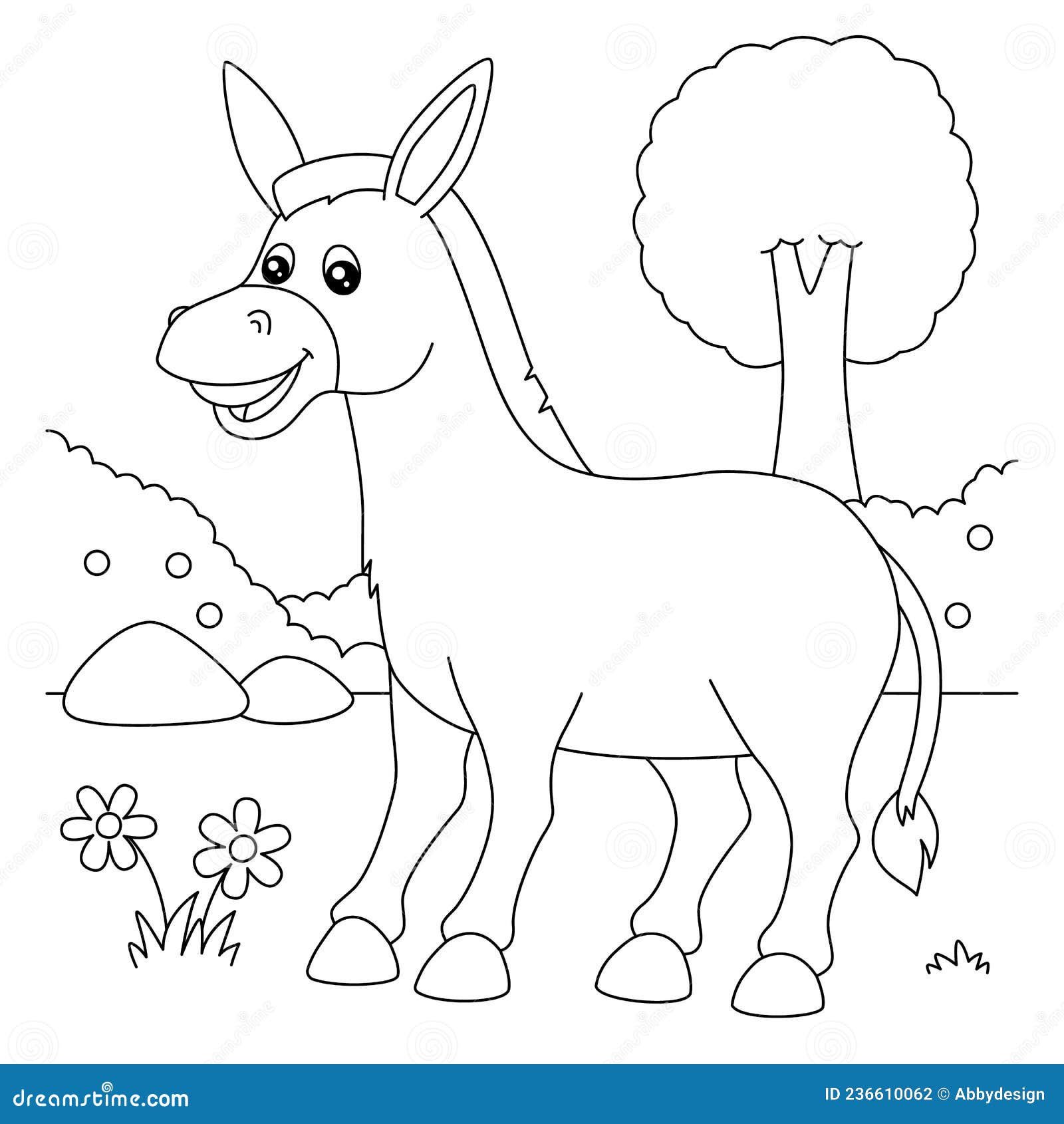 Donkey coloring page for kids stock vector