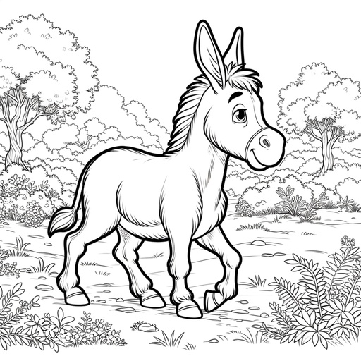 Donkey in nature coloring page