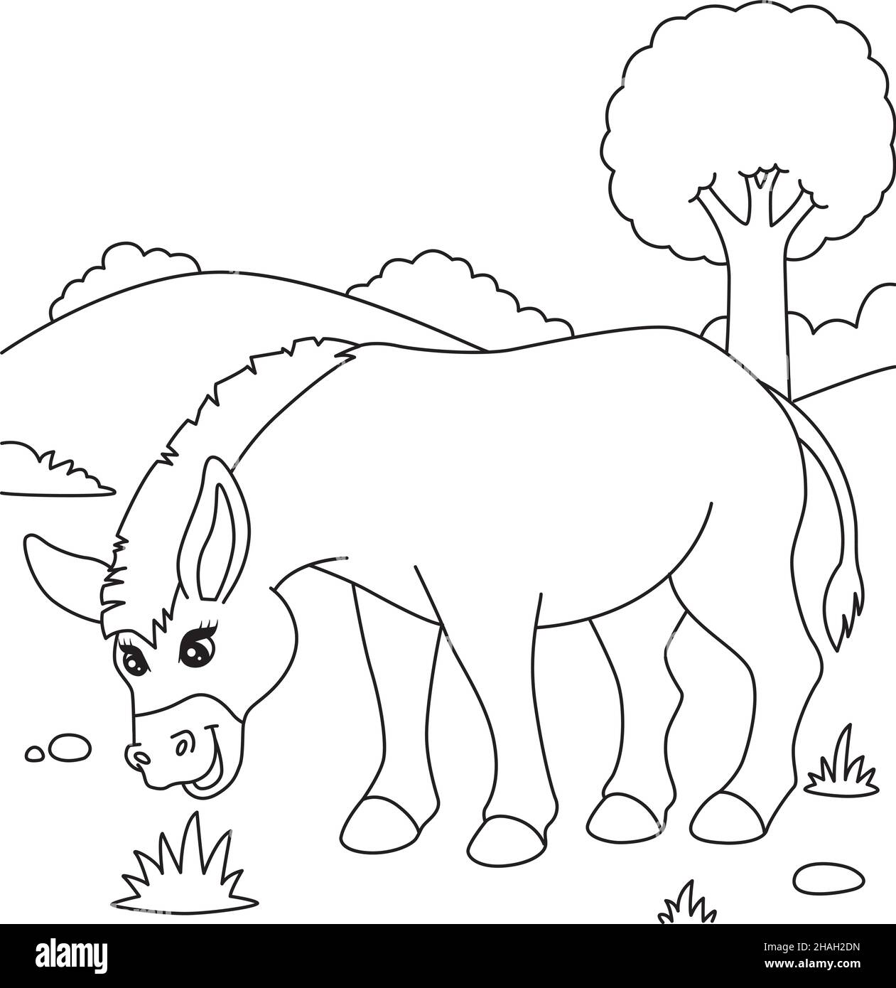 Donkey coloring page for kids stock vector image art