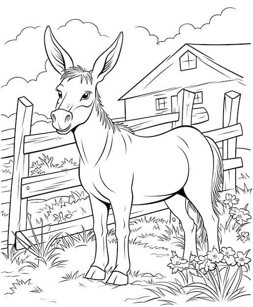 Premium vector donkey farm coloring page