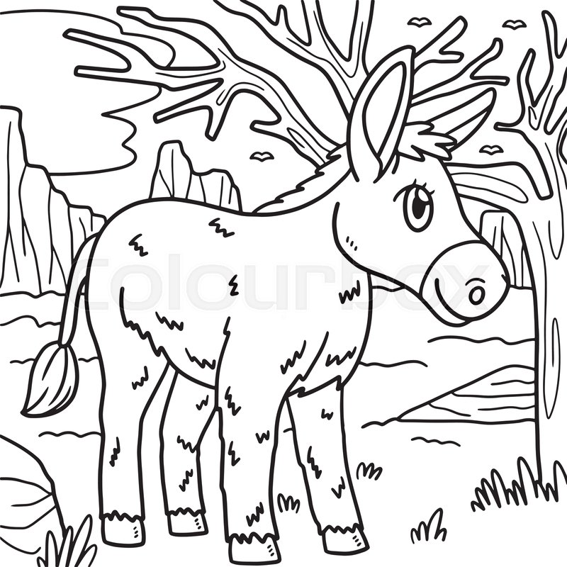 Donkey animal coloring page for kids stock vector