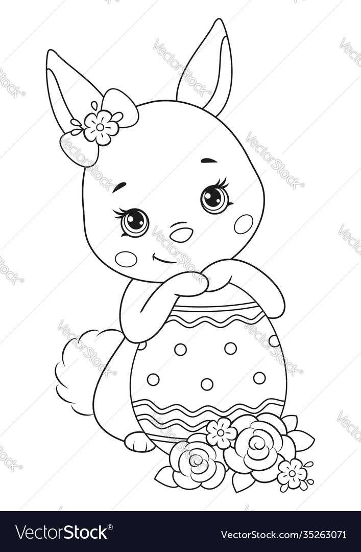 Easter bunny with egg coloring page royalty free vector