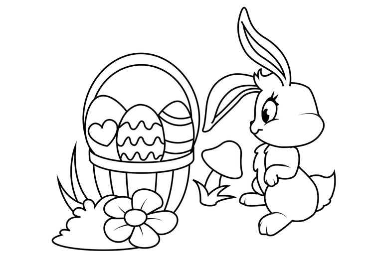 Coloring page easter bunny with easter basket