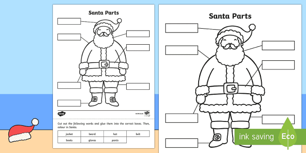 Resources for christmas santa labeling colouring activity