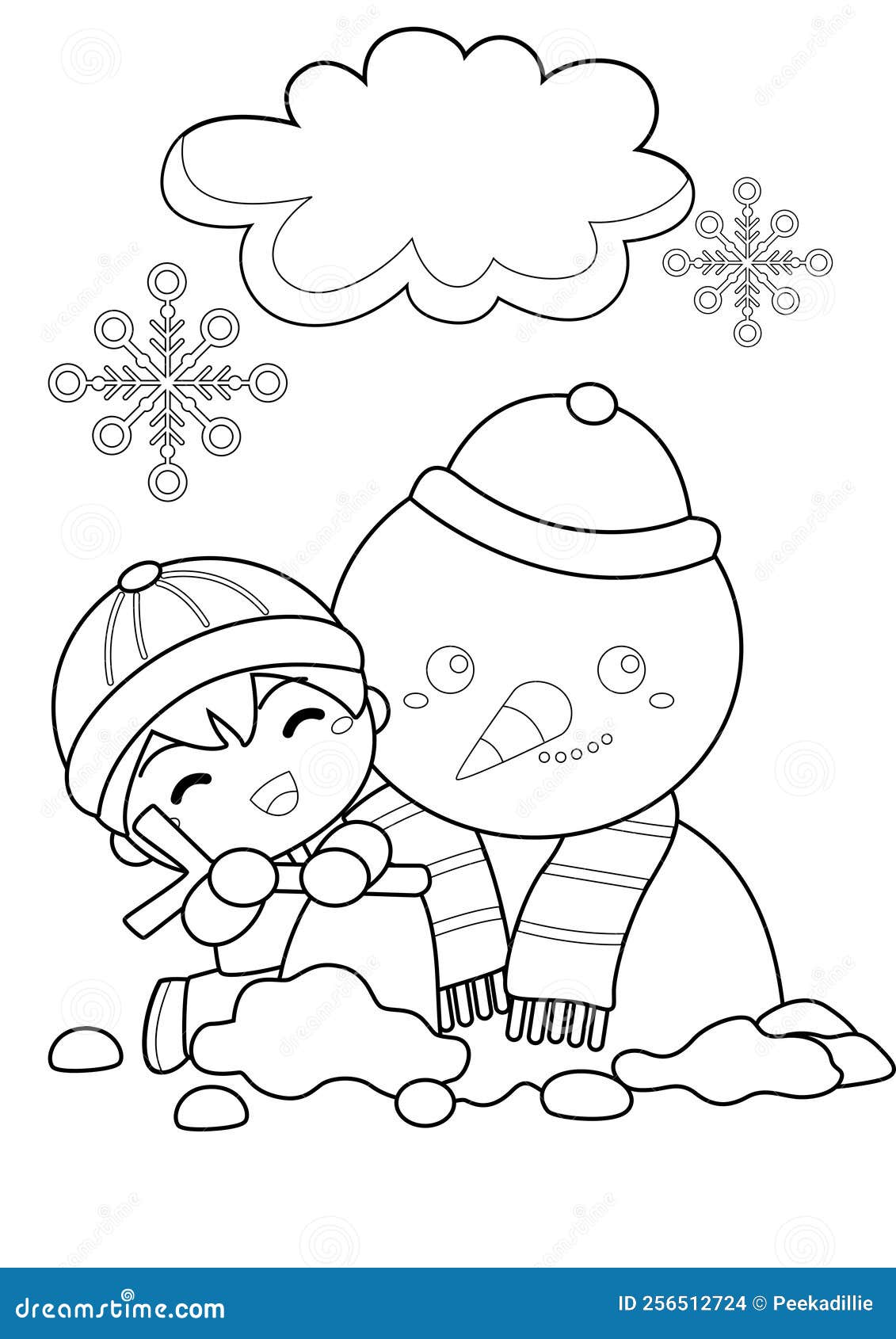 Kids playing making snowman winter christmas coloring pages for kids and adult stock illustration