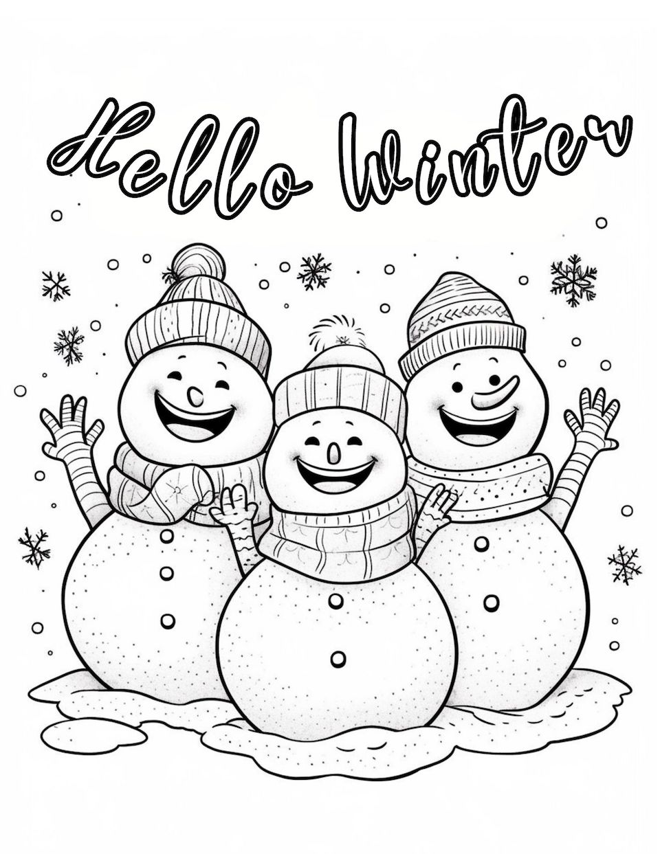 Snowman coloring pages for kids and adults