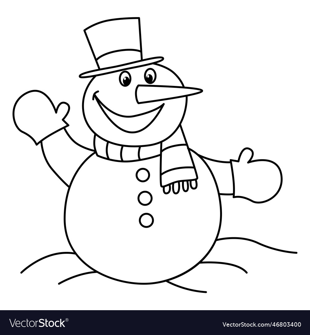 Snowman cartoon coloring page for kids royalty free vector