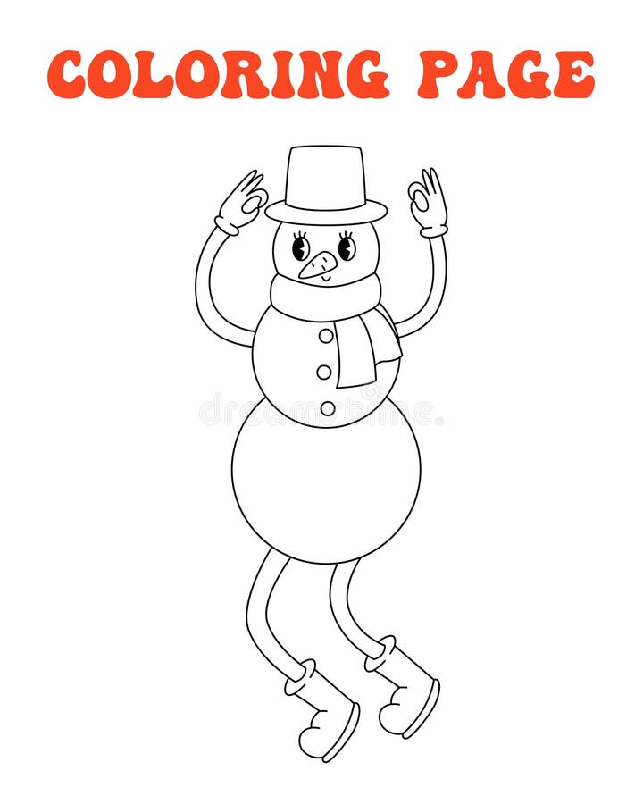 S s groovy coloring page retro print with line cute snowman printable worksheet with solution for school and stock vector